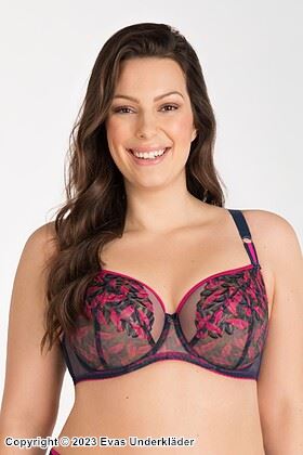 Romantic big cup bra, embroidery, tulle inlay, D to M-cup
